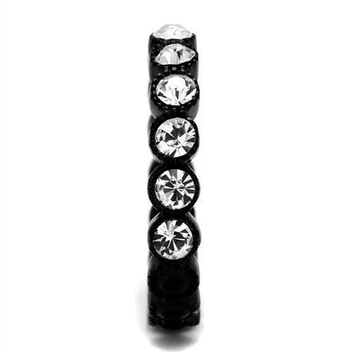 TK2207 - IP Black(Ion Plating) Stainless Steel Ring with Top Grade Crystal in Clear