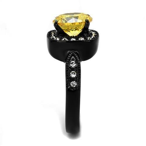 TK2208 - IP Black(Ion Plating) Stainless Steel Ring with AAA Grade CZ in Topaz