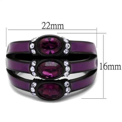 TK2213 - IP Black(Ion Plating) Stainless Steel Ring with Top Grade Crystal in Amethyst