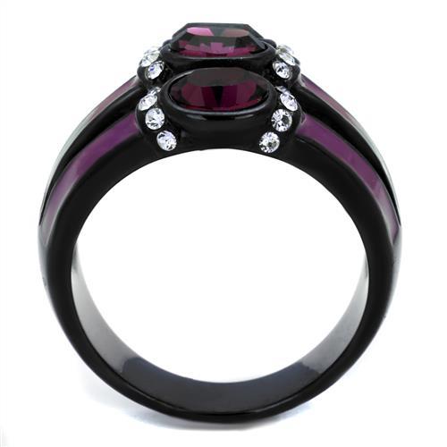 TK2213 - IP Black(Ion Plating) Stainless Steel Ring with Top Grade Crystal in Amethyst