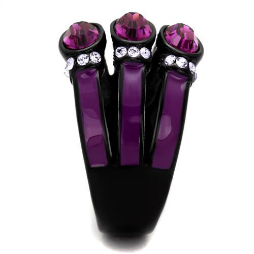 TK2213 - IP Black(Ion Plating) Stainless Steel Ring with Top Grade Crystal in Amethyst