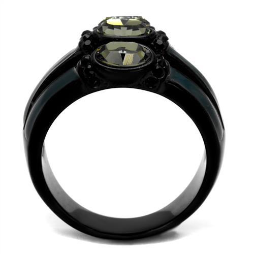 TK2214 - IP Black(Ion Plating) Stainless Steel Ring with Top Grade Crystal in Black Diamond