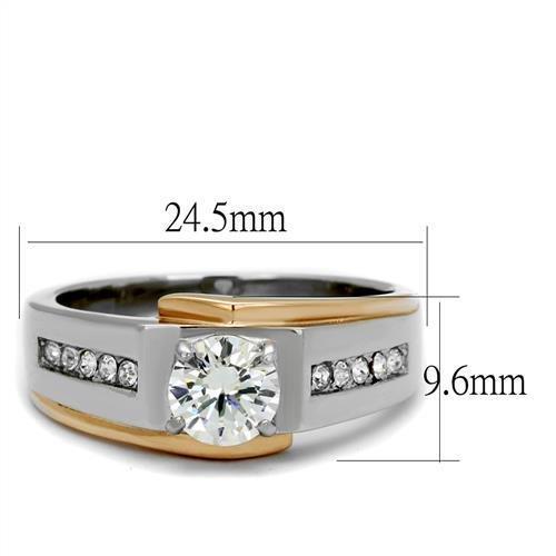 TK2218 - Two-Tone IP Rose Gold Stainless Steel Ring with AAA Grade CZ in Clear