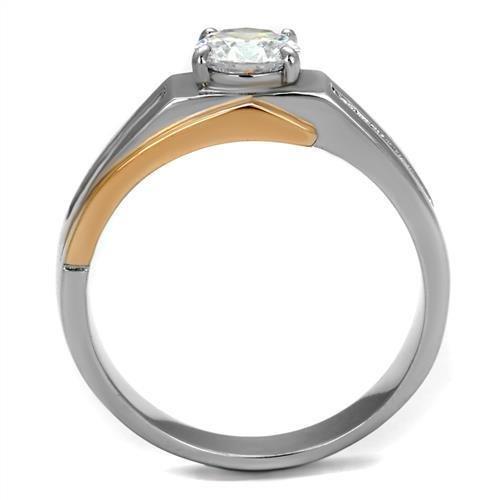 TK2218 - Two-Tone IP Rose Gold Stainless Steel Ring with AAA Grade CZ in Clear