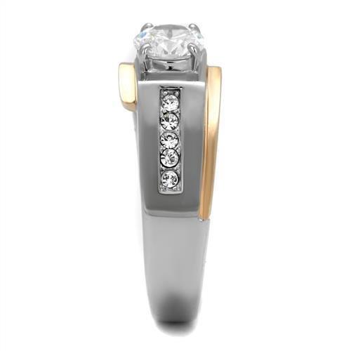 TK2218 - Two-Tone IP Rose Gold Stainless Steel Ring with AAA Grade CZ in Clear