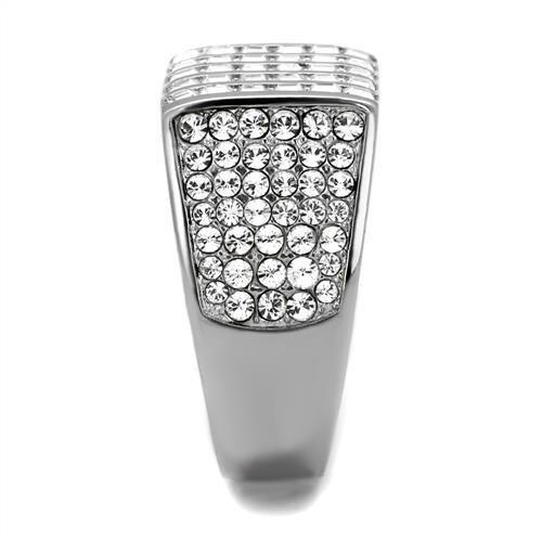 TK2219 - High polished (no plating) Stainless Steel Ring with Top Grade Crystal in Clear