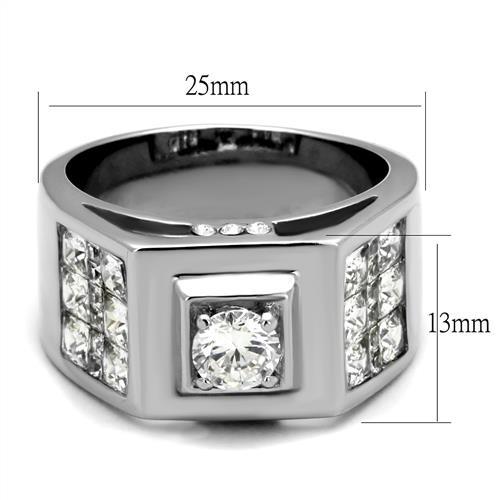TK2220 - High polished (no plating) Stainless Steel Ring with AAA Grade CZ in Clear