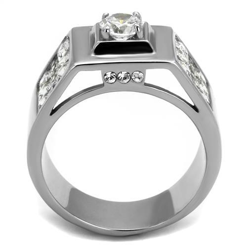 TK2220 - High polished (no plating) Stainless Steel Ring with AAA Grade CZ in Clear