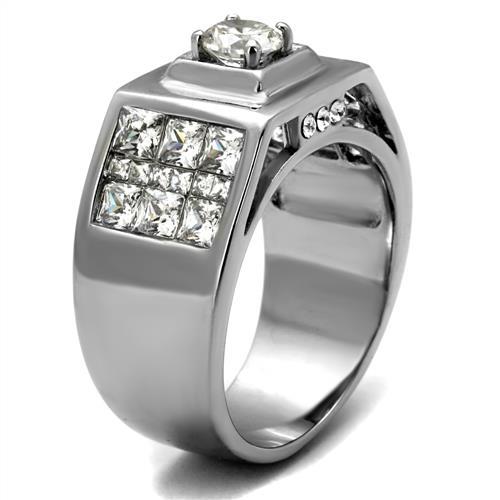 TK2220 - High polished (no plating) Stainless Steel Ring with AAA Grade CZ in Clear