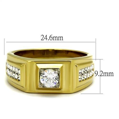 TK2222 - Two-Tone IP Gold (Ion Plating) Stainless Steel Ring with AAA Grade CZ in Clear