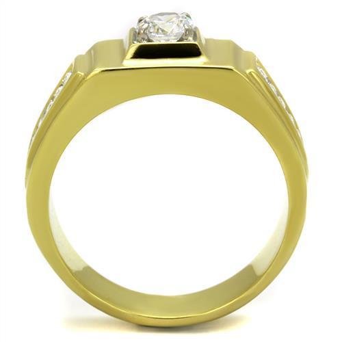 TK2222 - Two-Tone IP Gold (Ion Plating) Stainless Steel Ring with AAA Grade CZ in Clear