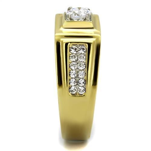 TK2222 - Two-Tone IP Gold (Ion Plating) Stainless Steel Ring with AAA Grade CZ in Clear