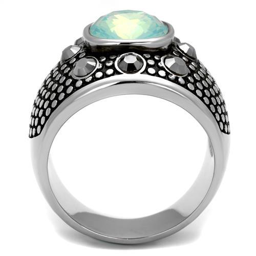 TK2223 - High polished (no plating) Stainless Steel Ring with Top Grade Crystal in Fireopal