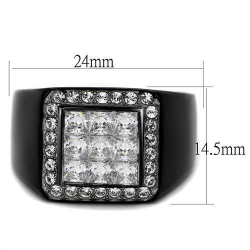 TK2230 - Two-Tone IP Black Stainless Steel Ring with AAA Grade CZ in Clear