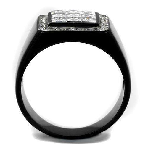 TK2230 - Two-Tone IP Black Stainless Steel Ring with AAA Grade CZ in Clear