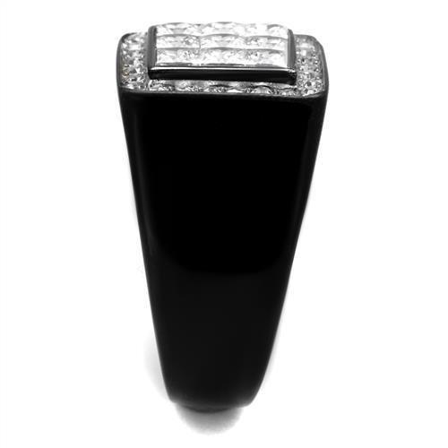 TK2230 - Two-Tone IP Black Stainless Steel Ring with AAA Grade CZ in Clear