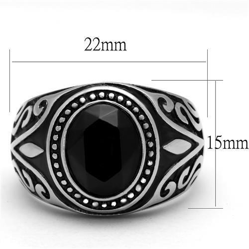 TK2231 - High polished (no plating) Stainless Steel Ring with Top Grade Crystal in Jet