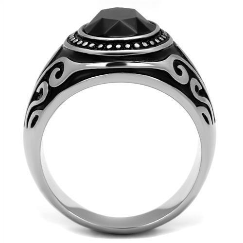 TK2231 - High polished (no plating) Stainless Steel Ring with Top Grade Crystal in Jet