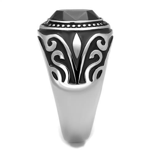 TK2231 - High polished (no plating) Stainless Steel Ring with Top Grade Crystal in Jet