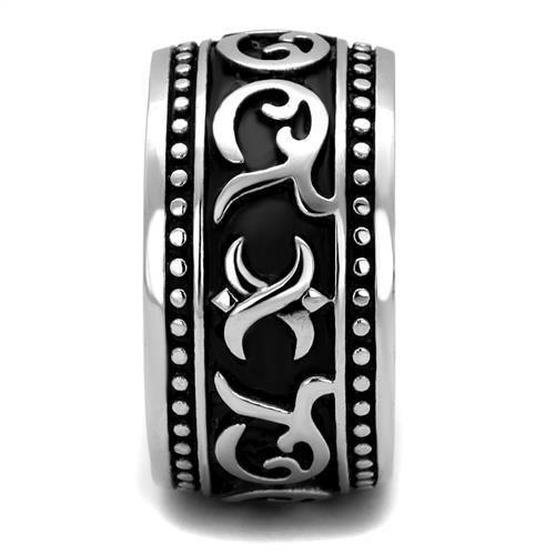 TK2233 - High polished (no plating) Stainless Steel Ring with Epoxy in Jet