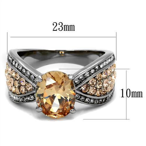 TK2249 - High polished (no plating) Stainless Steel Ring with AAA Grade CZ in Champagne
