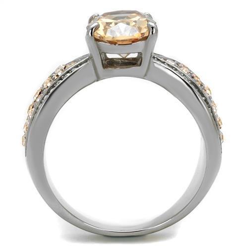 TK2249 - High polished (no plating) Stainless Steel Ring with AAA Grade CZ in Champagne