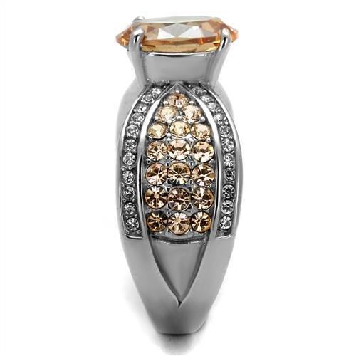 TK2249 - High polished (no plating) Stainless Steel Ring with AAA Grade CZ in Champagne