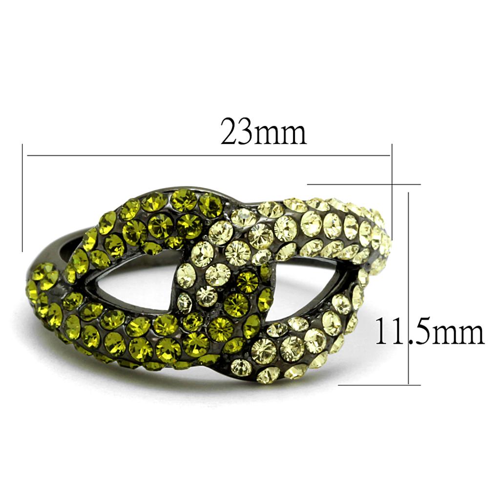 TK2251LJ - IP Light Black (IP Gun) Stainless Steel Ring with Top Grade Crystal in Multi Color