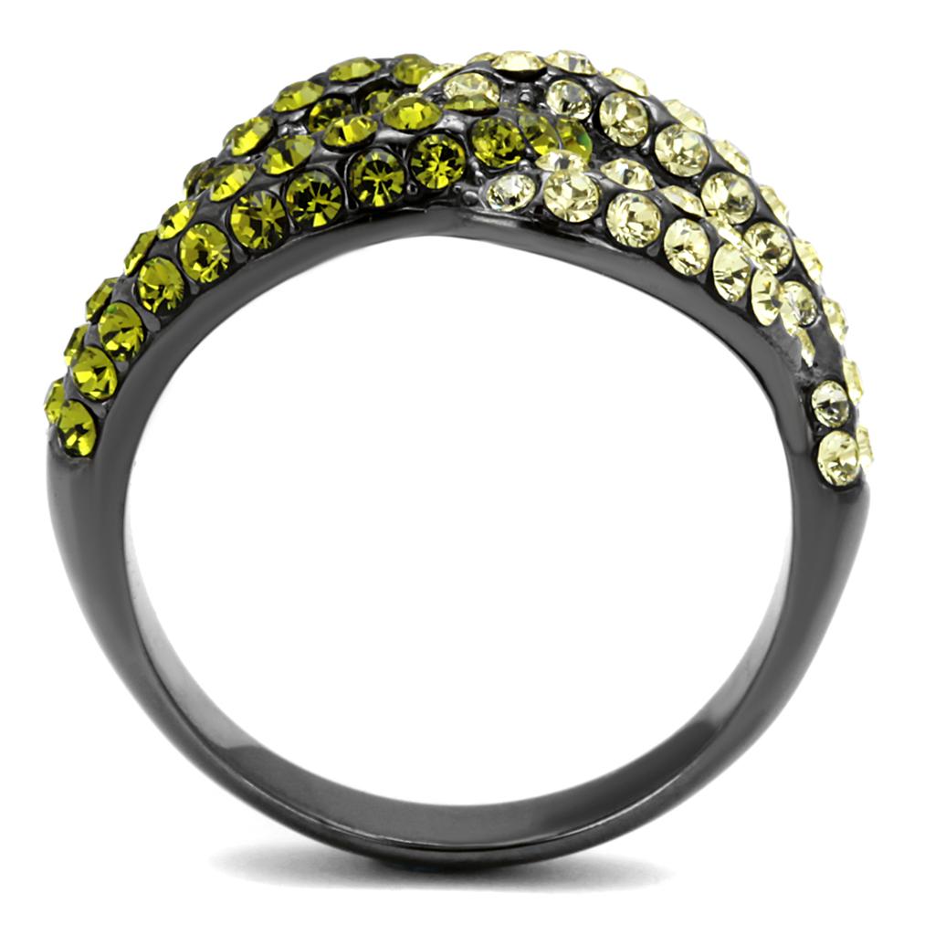 TK2251LJ - IP Light Black (IP Gun) Stainless Steel Ring with Top Grade Crystal in Multi Color