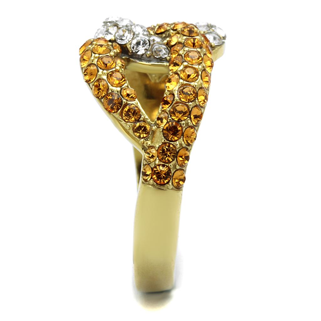 TK2251 - Two-Tone IP Gold (Ion Plating) Stainless Steel Ring with Top Grade Crystal in Topaz