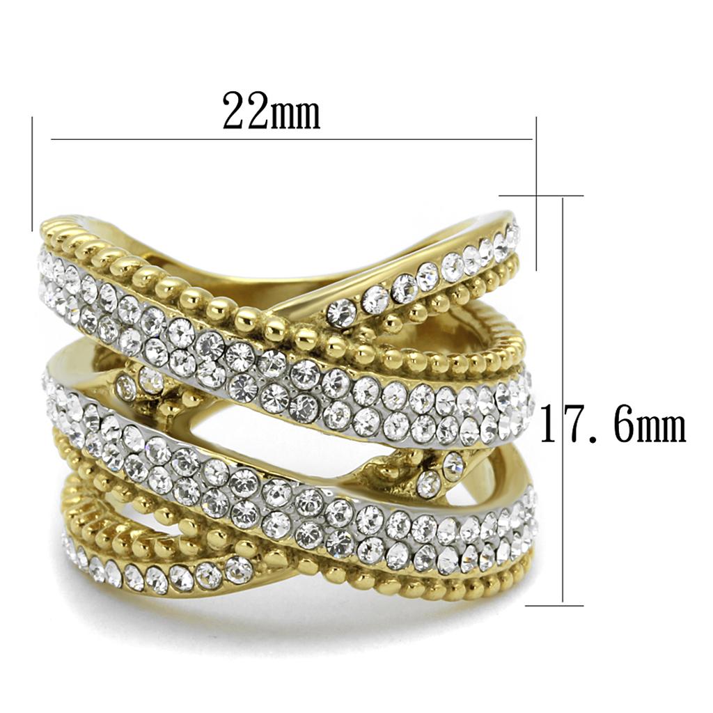 TK2252 - Two-Tone IP Gold (Ion Plating) Stainless Steel Ring with Top Grade Crystal in Clear