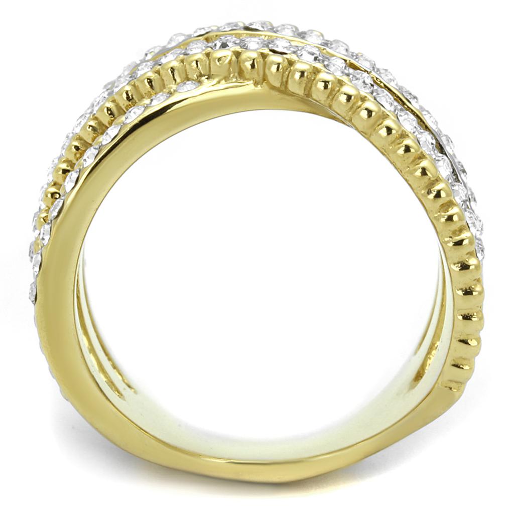 TK2252 - Two-Tone IP Gold (Ion Plating) Stainless Steel Ring with Top Grade Crystal in Clear
