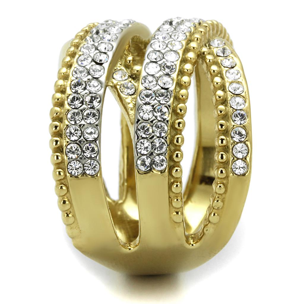TK2252 - Two-Tone IP Gold (Ion Plating) Stainless Steel Ring with Top Grade Crystal in Clear