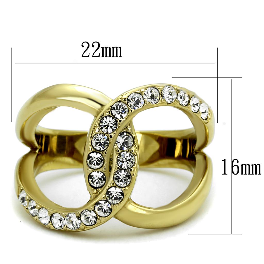TK2253 - Two-Tone IP Gold (Ion Plating) Stainless Steel Ring with Top Grade Crystal in Clear