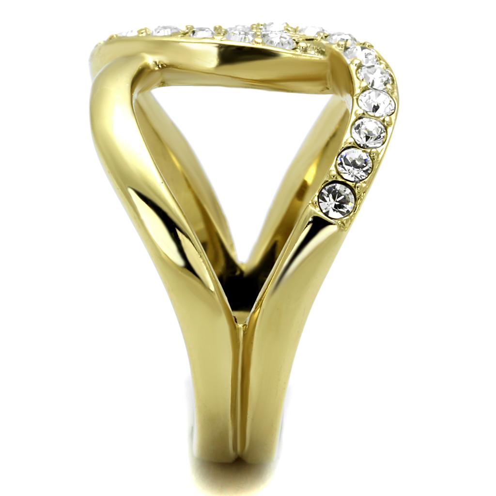 TK2253 - Two-Tone IP Gold (Ion Plating) Stainless Steel Ring with Top Grade Crystal in Clear