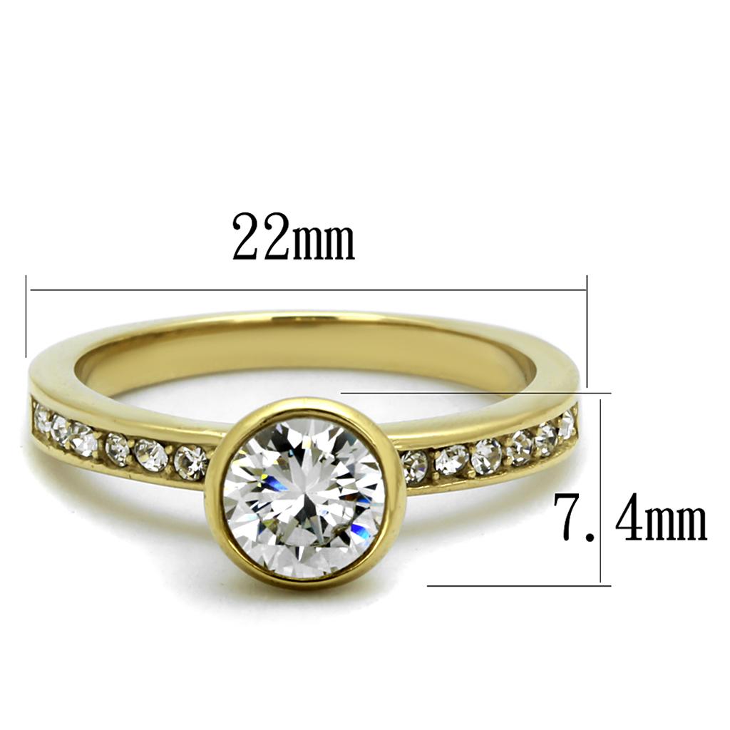 TK2254 - IP Gold(Ion Plating) Stainless Steel Ring with AAA Grade CZ in Clear