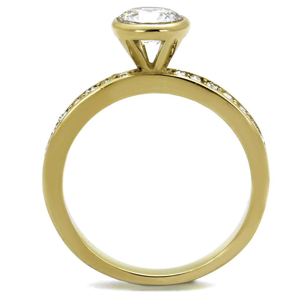 TK2254 - IP Gold(Ion Plating) Stainless Steel Ring with AAA Grade CZ in Clear