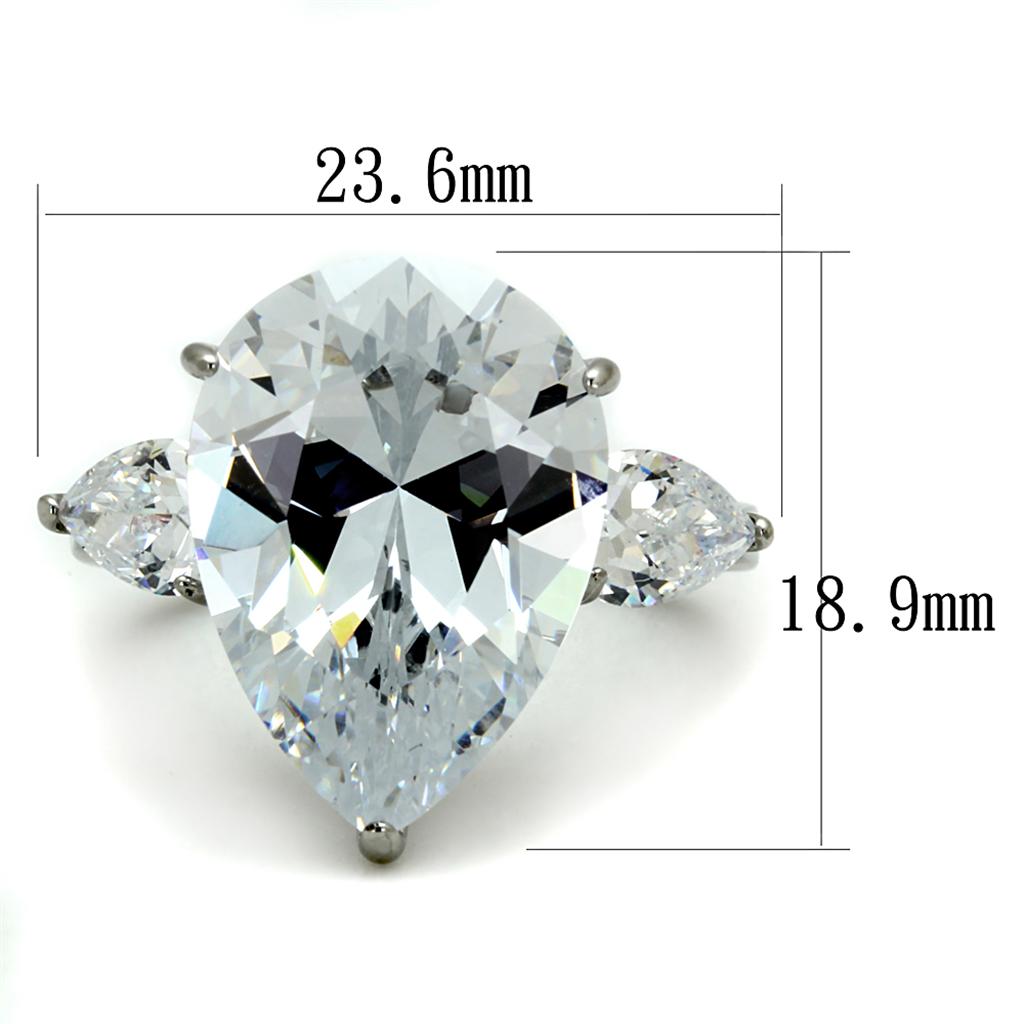 TK2256 - High polished (no plating) Stainless Steel Ring with AAA Grade CZ in Clear