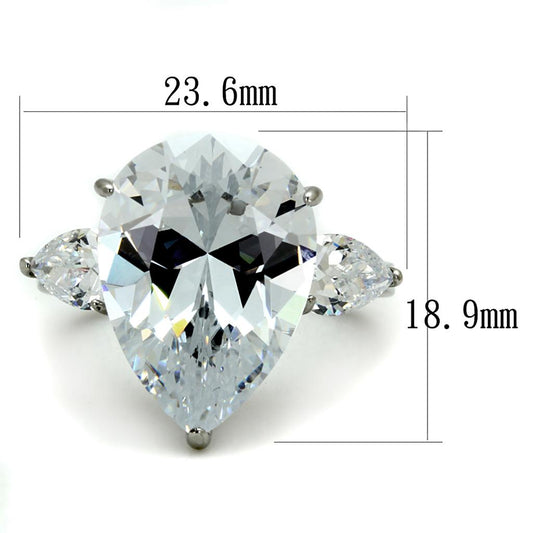 TK2256 - High polished (no plating) Stainless Steel Ring with AAA Grade CZ  in Clear