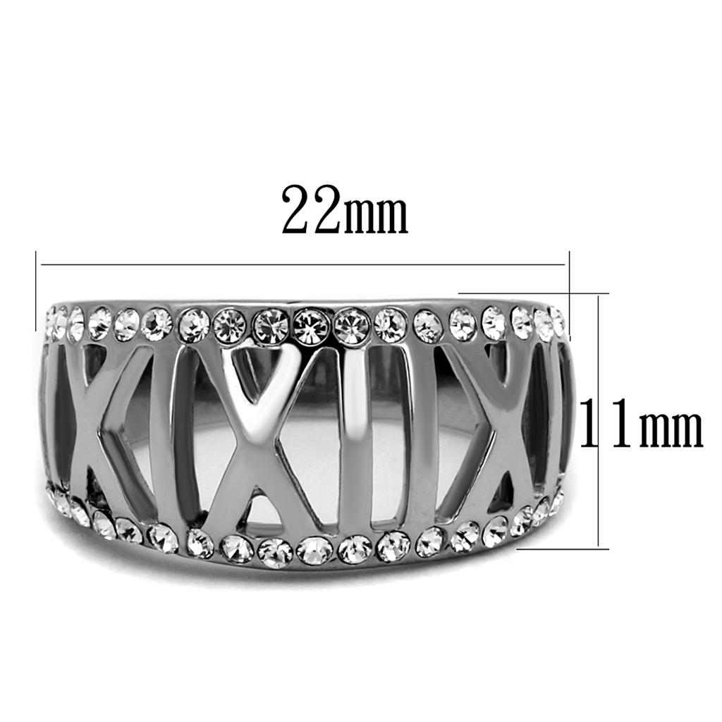TK2257 - High polished (no plating) Stainless Steel Ring with Top Grade Crystal in Clear
