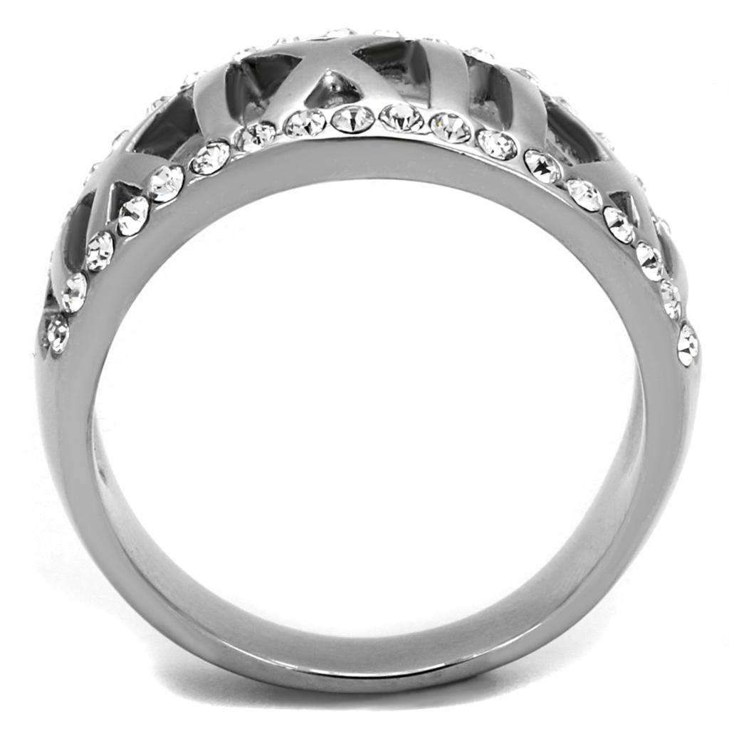 TK2257 - High polished (no plating) Stainless Steel Ring with Top Grade Crystal in Clear