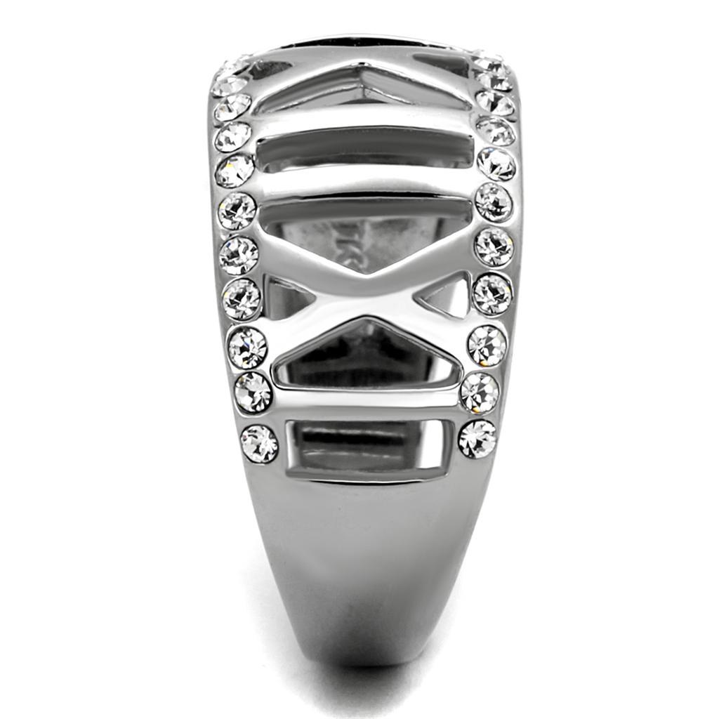 TK2257 - High polished (no plating) Stainless Steel Ring with Top Grade Crystal in Clear