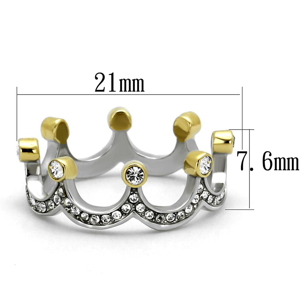 TK2258 - Two-Tone IP Gold (Ion Plating) Stainless Steel Ring with Top Grade Crystal in Clear