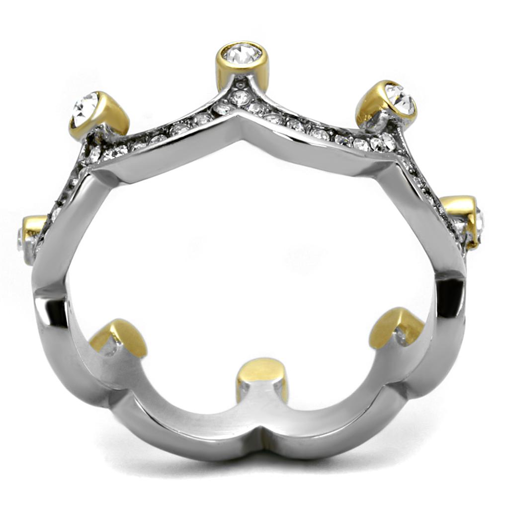 TK2258 - Two-Tone IP Gold (Ion Plating) Stainless Steel Ring with Top Grade Crystal in Clear