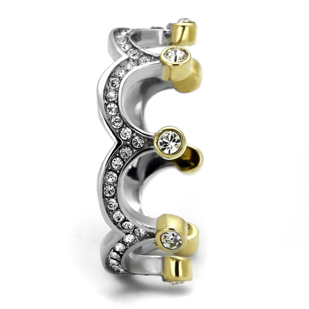 TK2258 - Two-Tone IP Gold (Ion Plating) Stainless Steel Ring with Top Grade Crystal in Clear