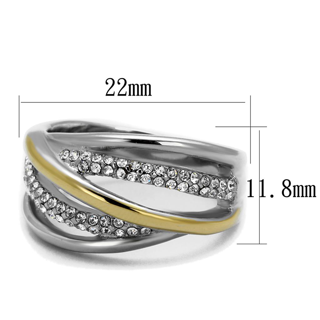TK2263 - Two-Tone IP Gold (Ion Plating) Stainless Steel Ring with Top Grade Crystal in Clear