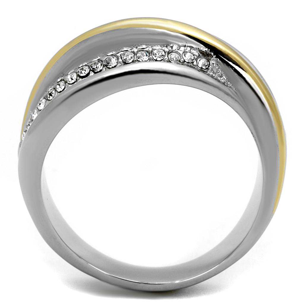 TK2263 - Two-Tone IP Gold (Ion Plating) Stainless Steel Ring with Top Grade Crystal in Clear