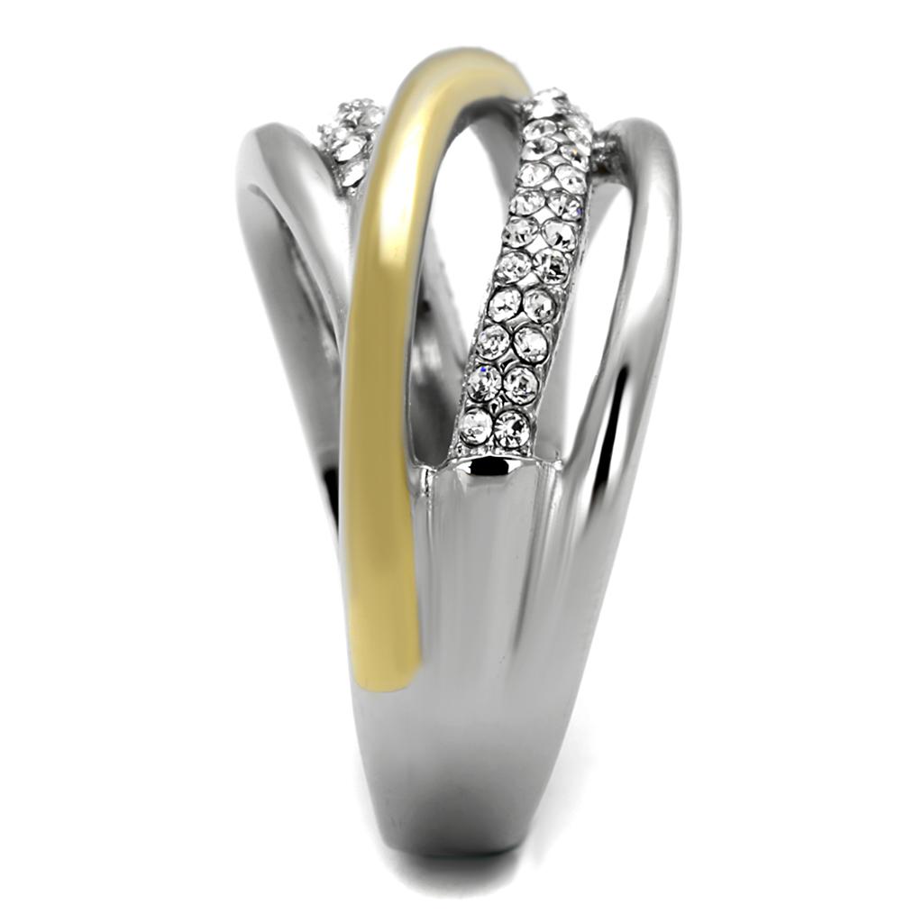 TK2263 - Two-Tone IP Gold (Ion Plating) Stainless Steel Ring with Top Grade Crystal in Clear