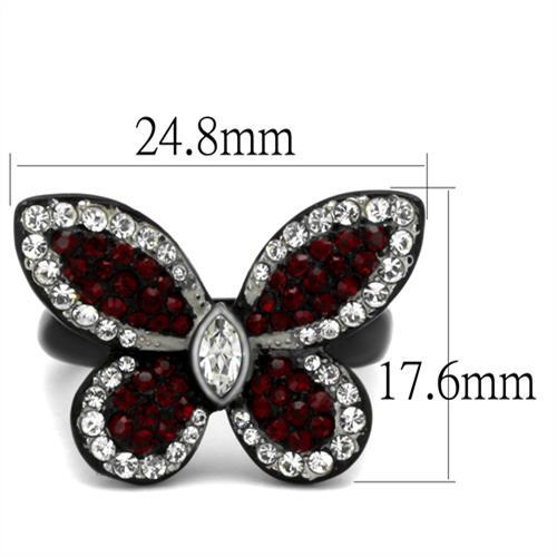 TK2273 - Two-Tone IP Black (Ion Plating) Stainless Steel Ring with Top Grade Crystal in Siam