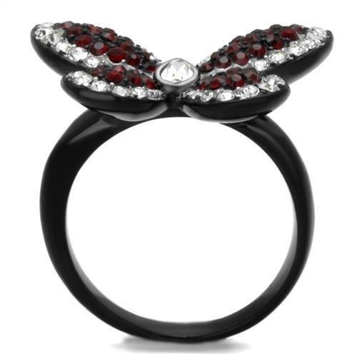 TK2273 - Two-Tone IP Black (Ion Plating) Stainless Steel Ring with Top Grade Crystal in Siam